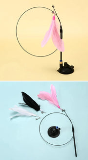 Interactive Cat Teaser Toy – Suction-Cup Feather Wand