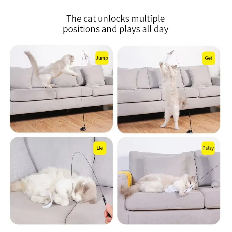 Interactive Cat Teaser Toy – Suction-Cup Feather Wand