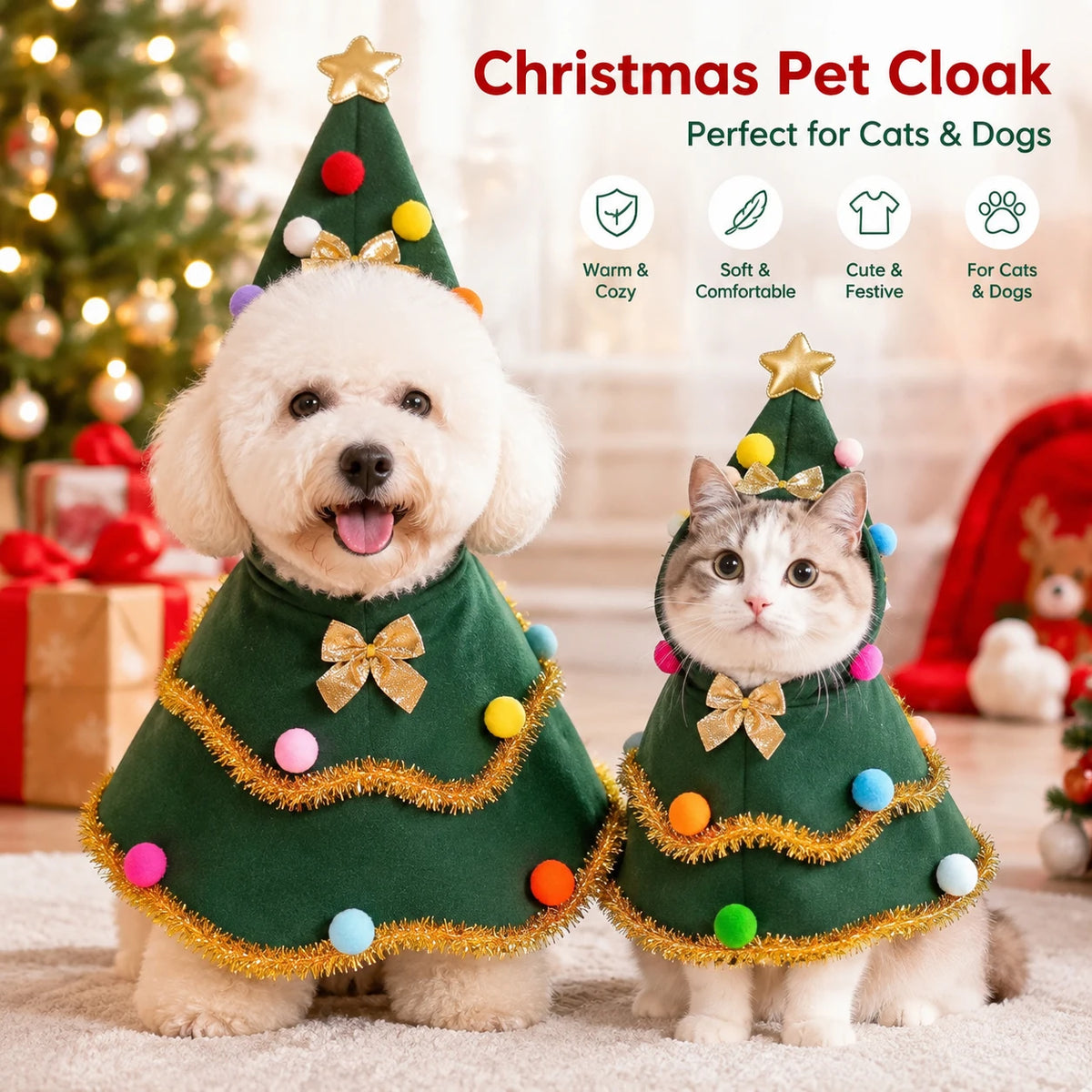 Christmas Pet Costume Cape – Festive Holiday Outfit for Dogs & Cats