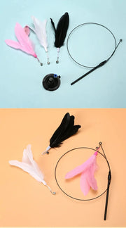 Interactive Cat Teaser Toy – Suction-Cup Feather Wand