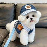 Cowboy Bear Dog Outfit Set – Denim Vest & Matching Hat