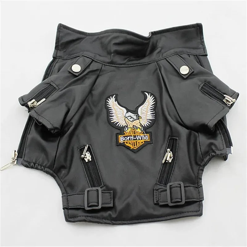 Eagle Print Dog Jacket – Faux-Leather Look Outdoor Coat