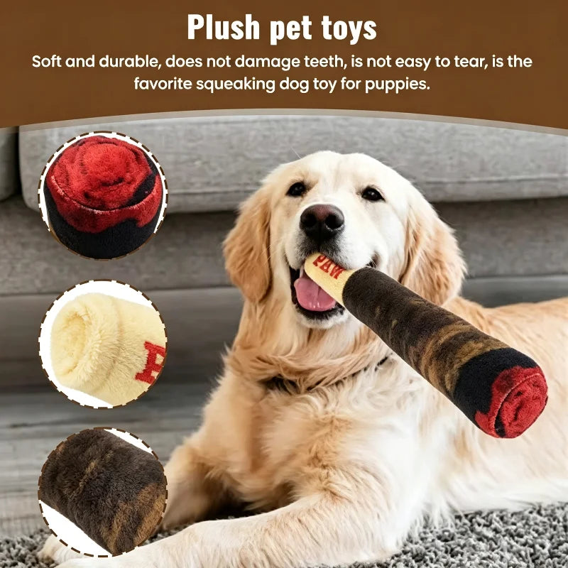Cigar-Shaped Squeaky Dog Toy – Plush Interactive Play Toy