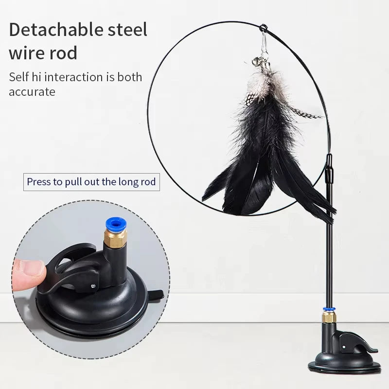 Interactive Cat Teaser Toy – Suction-Cup Feather Wand
