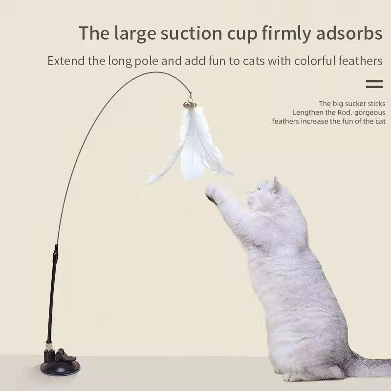 Interactive Cat Teaser Toy – Suction-Cup Feather Wand