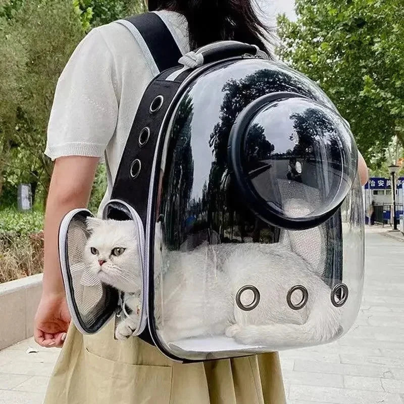 Transparent Pet Travel Backpack – Space Capsule Carrier for Cats & Small Dogs