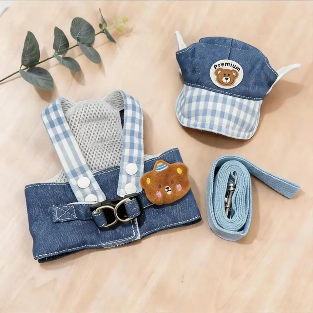 Cowboy Bear Dog Outfit Set – Denim Vest & Matching Hat