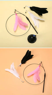 Interactive Cat Teaser Toy – Suction-Cup Feather Wand