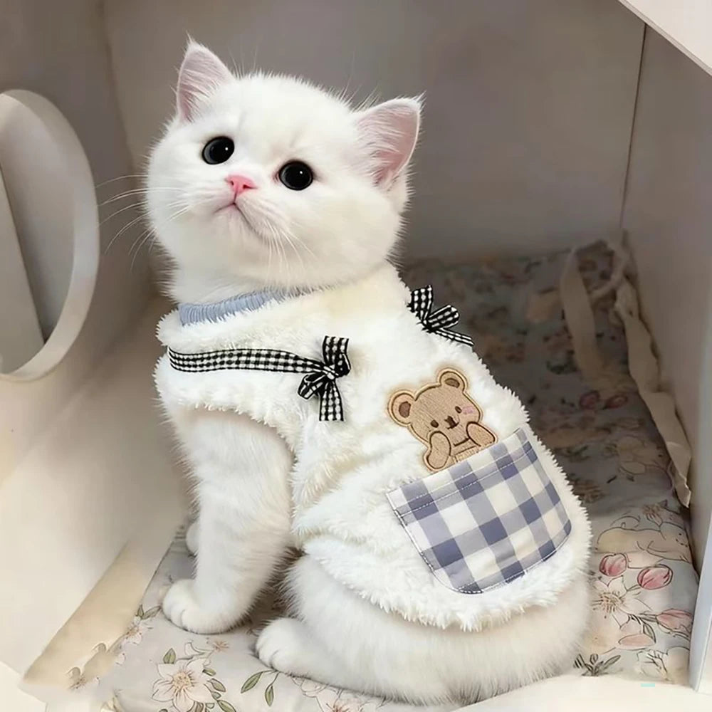 Cozy Plaid Pet Vest – Soft Fleece Jacket for Cats & Small Dogs