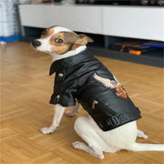 Eagle Print Dog Jacket – Faux-Leather Look Outdoor Coat