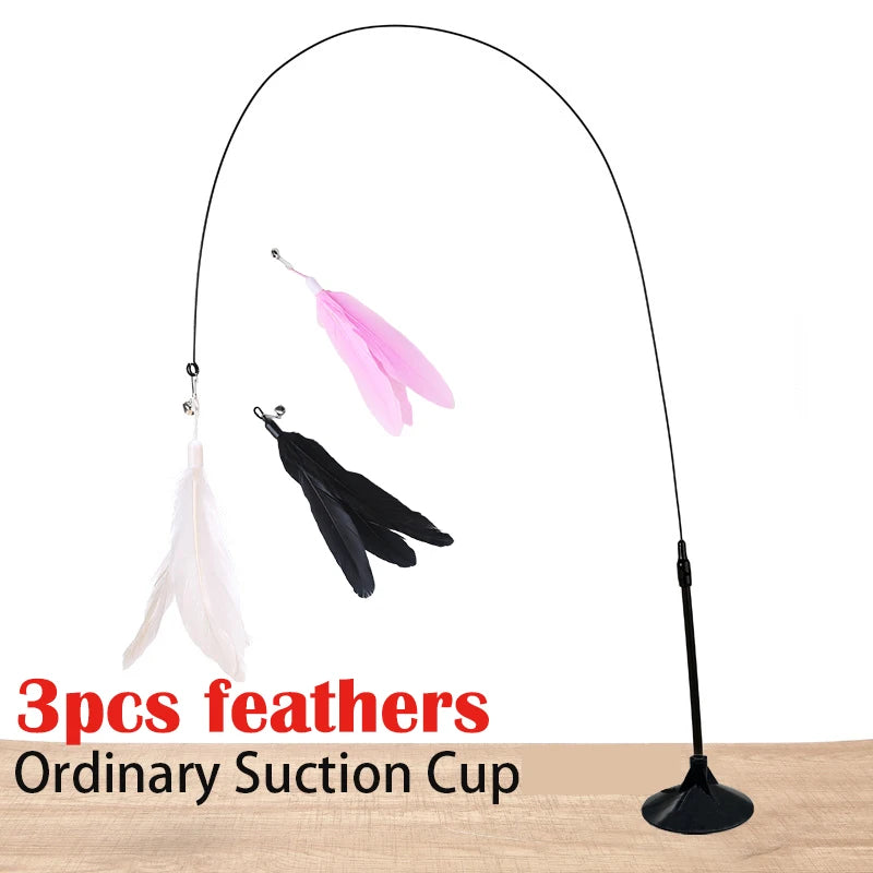 Interactive Cat Teaser Toy – Suction-Cup Feather Wand
