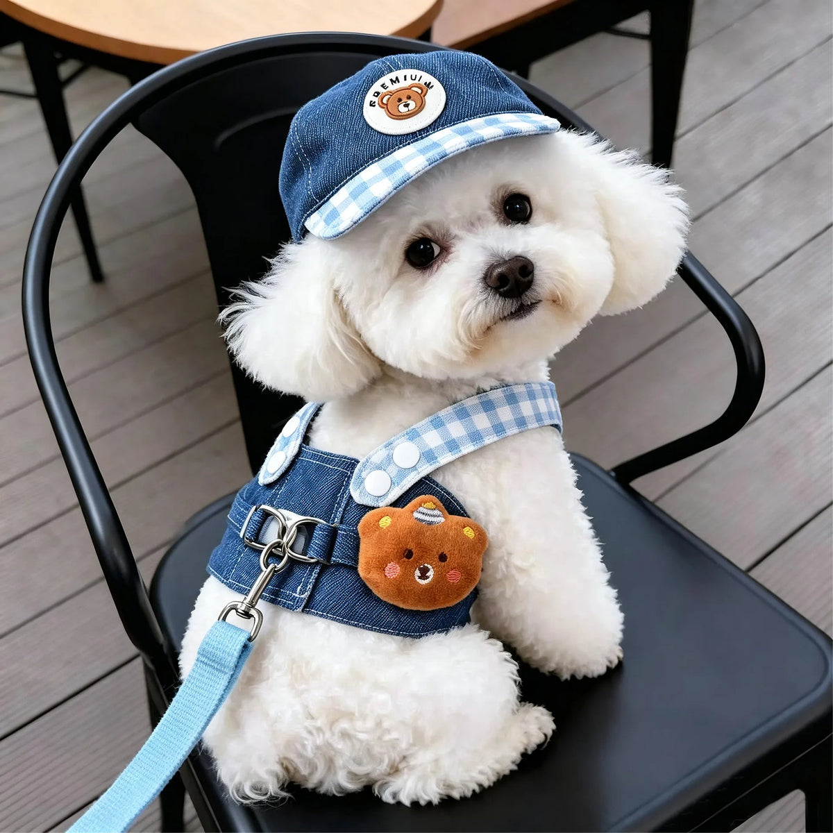 Cowboy Bear Dog Outfit Set – Denim Vest & Matching Hat
