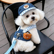 Cowboy Bear Dog Outfit Set – Denim Vest & Matching Hat