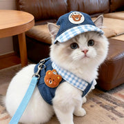 Cowboy Bear Dog Outfit Set – Denim Vest & Matching Hat