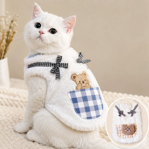 Cozy Plaid Pet Vest – Soft Fleece Jacket for Cats & Small Dogs
