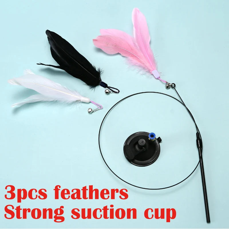 Interactive Cat Teaser Toy – Suction-Cup Feather Wand